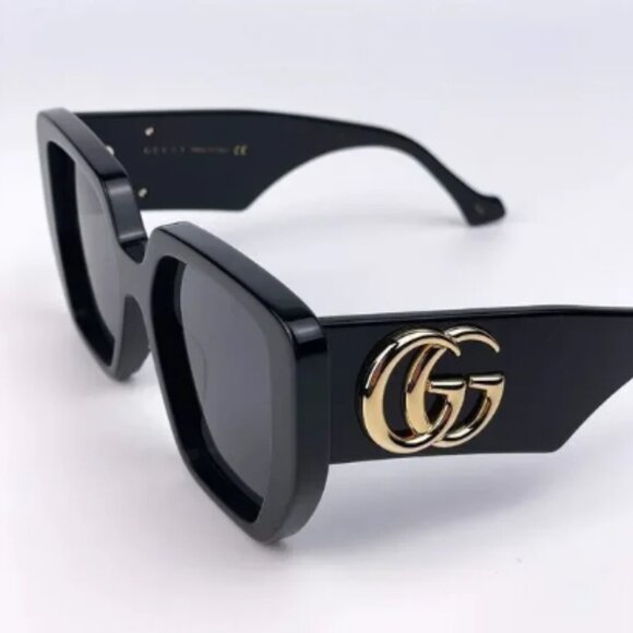 New GUCCI Women Sunglasses Oversized Black Rectangle GG0956S-003 Gray Lens - Picture 1 of 6